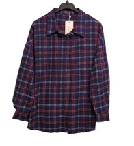 BloomChic Shirt Womens Plus 22 24 Navy Plaid Button Up Raw Hem Top Dark ... - £12.14 GBP