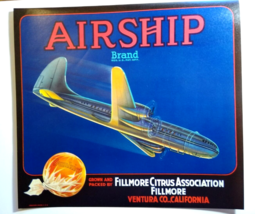 Airship Oranges Fruit Crate Label Airplane Plane Original Vintage 1940's... - $13.76