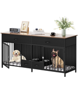 Indoor Dog Crate Furniture Large Breed with Storage&amp;Dog Feeder, Double D... - €349,75 EUR