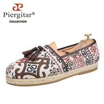 New Bohemian Ethnic Print Fabric Men&#39;s Fisherman Shoes With Handmade Leather Tas - £221.21 GBP