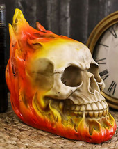 Ebros Ghost Rider Skull with Fire Flame Skeleton Figurine Halloween Deco... - $22.95