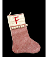 Christmas Stocking F Initial Monogram Letter Kirklands Red Beige Herring... - $724.63 MXN