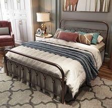 Wrought Iron Double Bed Frame In Antique Brown In Full Size With Metal B... - $163.93