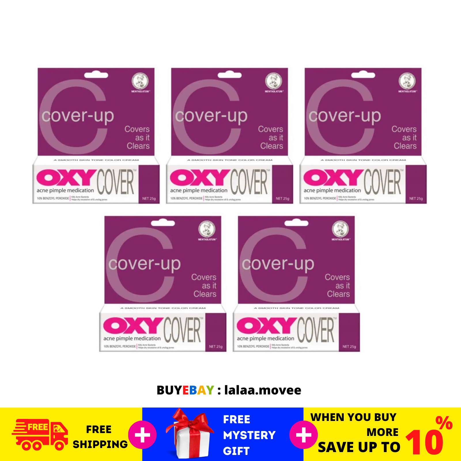 5 x OXY Cover Up 10% Benzoyl Peroxide Acne Pimple Medication Cream 25g FREE SHIP - $65.86