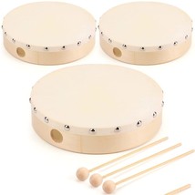 3 Pack 8 Inches Hand Drum Goatskin Drumhead Wood Frame Drum With Beater - £32.41 GBP