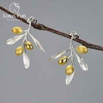 Olive Leaves Branch Fruits Unusual Earrings for Women 925 Sterling Silver Statem - £41.03 GBP