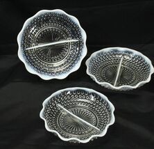 Fenton Opalescent Glass Moonstone Hobnail Divided Dish 7 1/2&quot;  Lot of 3 - $15.67