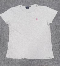 Ralph Lauren Sport Shirt Womens XL Gray Short Sleeve Pink Pony Pullover Peru - £13.71 GBP