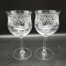 Morgantown Etched Set of 2 Handblown Etched crystal Wine or Water Glasse... - $29.69