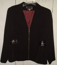 VEX Collection Womens Jacket Blazer Zip Front Black Pinstripe Zipper Tri... - $17.81