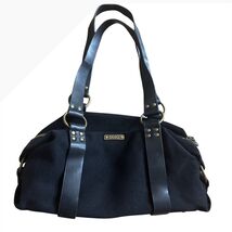 MNG MANGO Black Faux Leather Trim Canvas Bag - $23.76