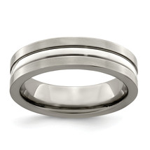 Edward Mirell Titanium Brushed&amp;Polished w/Silver 6mm Band EMR182 - £43.09 GBP