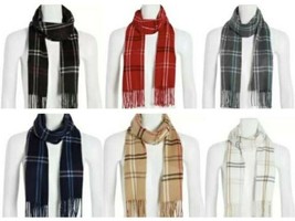 Steve Madden Winter Warm Cozy Plaid Muffler Scarf Made in Italy Fringed - £7.54 GBP