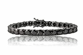 30Ct Simulated Black Diamond Tennis Bracelet 14K Black Gold Over Silver - £158.75 GBP