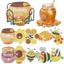 10 Pcs Bee Shaped Diamond Painting Coasters Kits DIY Bee Honeycomb Diamo... - $15.07