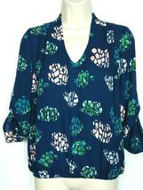 NWT Dragonfly Womens Floral Blouse Top Size XS Blue Plunge Neck Long Sleeve - $15.25