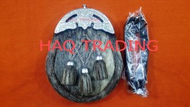 Full Dress Grey Sealskin Sporran 3 matching Tassels Chrome Caps Chain Belt - $1,137.27 MXN