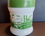 Vintage Milk Glass River Green Boat Scene On White Canister w/Lid Tobacc... - £14.78 GBP