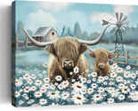 Farmhouse Decor Highland Cow Bathroom Wall Art Rustic Cute Cow in Daisy ... - $36.42