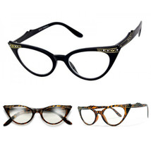 Retro Cat Eye Pin Up Crystals &amp; Gold Rockabilly Fashion Eye Glasses Fram... - £9.88 GBP+