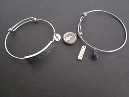  Faith Based Bangle Bracelets SET Silver Color Metal Charms Floating Cross - £5.16 GBP