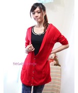 Japan Oversized Deep V neck Pocket Hooded Long Knit Cardigan! Red - $16.34