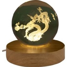 Glass Crystal Ball 3D Laser Engraved with Wood LED Light Base - Chinese Dragon - £39.31 GBP