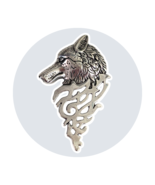 Animal Fantasy Enamel Pin: Silvertone Wolf Filigree - $549.16 MXN