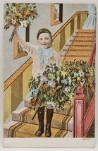 Antique 1900’s Postcard Art Print Boy with Flowers - $4.95