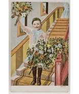 Antique 1900’s Postcard Art Print Boy with Flowers - £3.93 GBP