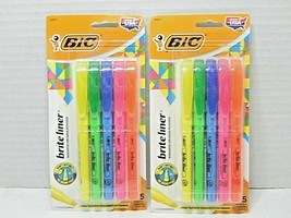 2 Packs BIC  Brite Liner Chisel Tip Highlighter 5 Colors. 10 Highlighter... - $7.99