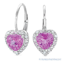 1.54ct Heart-Shape Pink Lab Sapphire &amp; Diamond 14k White Gold Leverback Earrings - £335.15 GBP