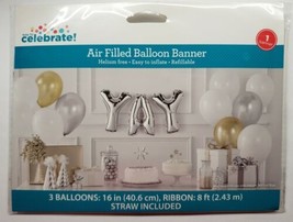 Yay Air Filled Balloon Banner Silver 16&quot; Balloons 8 Ft Ribbon - £9.48 GBP