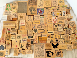 HUGE LOT Of 325 Rubber Mounted Wood Stamps Mostly Stampin Up Many Assortment - £105.27 GBP