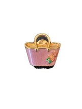 AVON  Purse/Tote Bag Lapel Pin w/Flower Accent  Pink Enamel Gold tone Brooch - $13.85