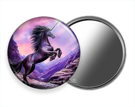 Whimsical Fantasy Black Unicorn Horse Pocket Hand Purse Makeup Mirror Gift Idea - £11.58 GBP+