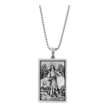 TEMPERANCE Necklace Stainless Steel Silver Tarot Card Bead Drop Pendant Chain - £14.63 GBP