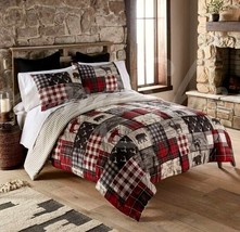 Donna Sharp Timber KING Quilt Set Bear Lodge Cozy Cabin Red Check Plaid &amp; Throw - £93.13 GBP