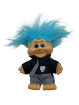 I.T.B. Troll Doll 1991 Blue Hair Eyes Rare Clothes Grey Tie Badge 5&quot; Police - £14.38 GBP