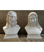 Vintage Pair Of Holland Mold Jesus &amp; Mary Ivory White Porcelain Bust 7 1... - £27.24 GBP