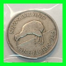 New Zealand 1948 1 Florin George VI  Vintage Coin - $14.84