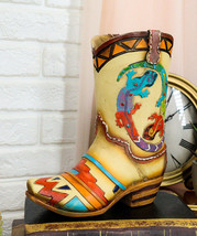 Rustic Southwestern Tribal Aztec 2 Gecko Lizards Cowgirl Cowboy Boot Floral Vase - £23.42 GBP