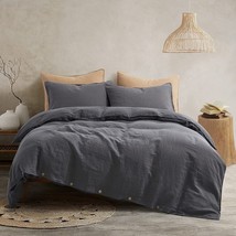 Dark Grey Color Bedding Duvet Cover Farmhouse Comforter Cover Set King Queen - £27.12 GBP+