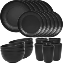 24 Piece Plates and Bowls Sets for 6, Unbreakable Dinnerware Sets, Plast... - $40.75