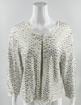Ruby Road Cardigan Sweater Size L White Silver Allover Sequin Hook Eye Closure - £27.09 GBP