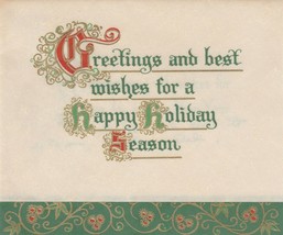 Vintage Christmas Card Greetings and Best Wishes Parchment Hallmark Gold... - $6.92