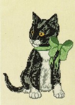 Cross Stitch Siamese Tabby Black Kitten Cat Framed Piece Antique Sampler Pattern - £8.03 GBP