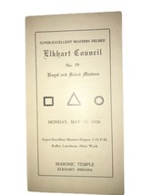Masonic Temple Elkhart Induana Program 1926  - $260.95 MXN