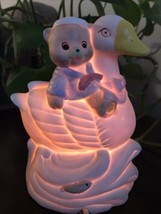 Vintage Artmark Baby Bear Riding A Swan Night Light Lamp Nursery Ceramic Taiwan - £18.98 GBP