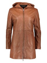Winter Leather Trench Coat Women Hoodie Designer Brown Lambskin Party Wear - £134.50 GBP+